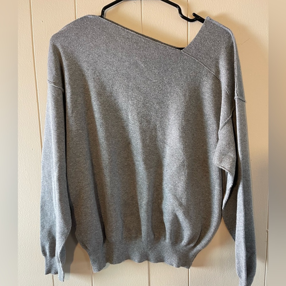 Grey Asymmetric Neck Sweater